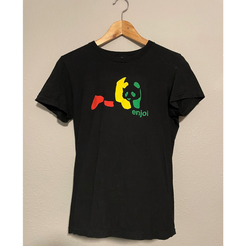 Vintage Enjoi Skateboards Womens Baby Tee Large Panda Rasta Graphic Grunge Y2K